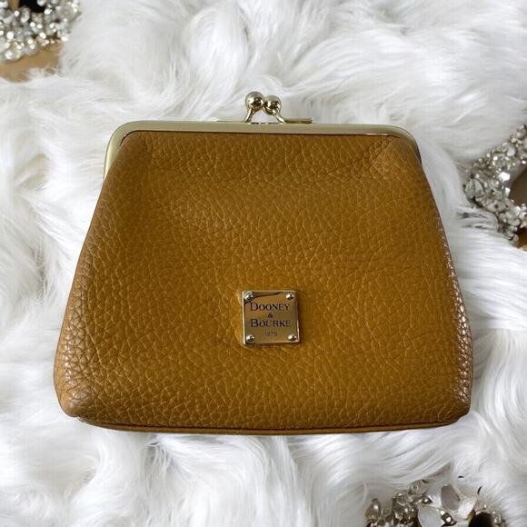 Dooney & Bourke Handbags - Dooney & Bourke Pebble Grain Leather Coin Purse Clutch Credit Card Slots Toffee